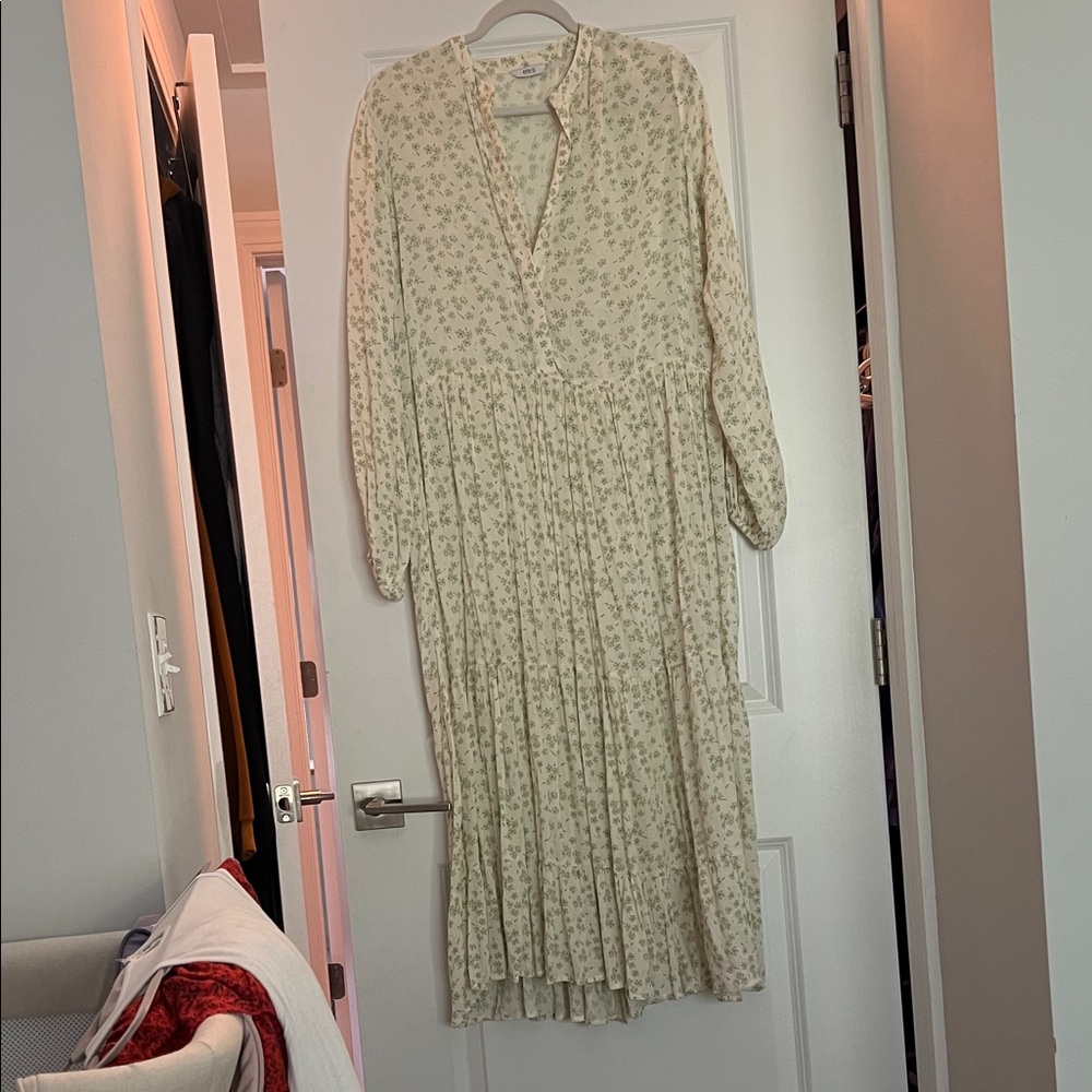 ASOS Cream Floral Long Sleeve Dress